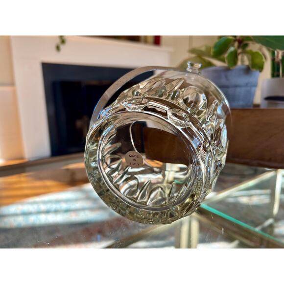 Vintage Glass Ice Bucket with Silver Handle, Barware  Made in Italy - Picture 9 of 10